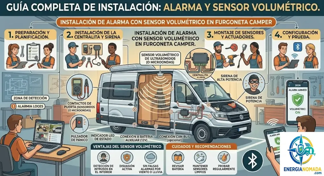 Instalación de alarma con sensor volumétrico en furgoneta camper