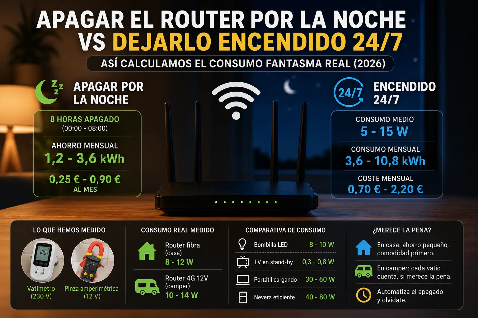 Apagar el Router por la Noche vs Dejarlo Encendido 24/7: Así Calculamos el Consumo Fantasma Real (2026)