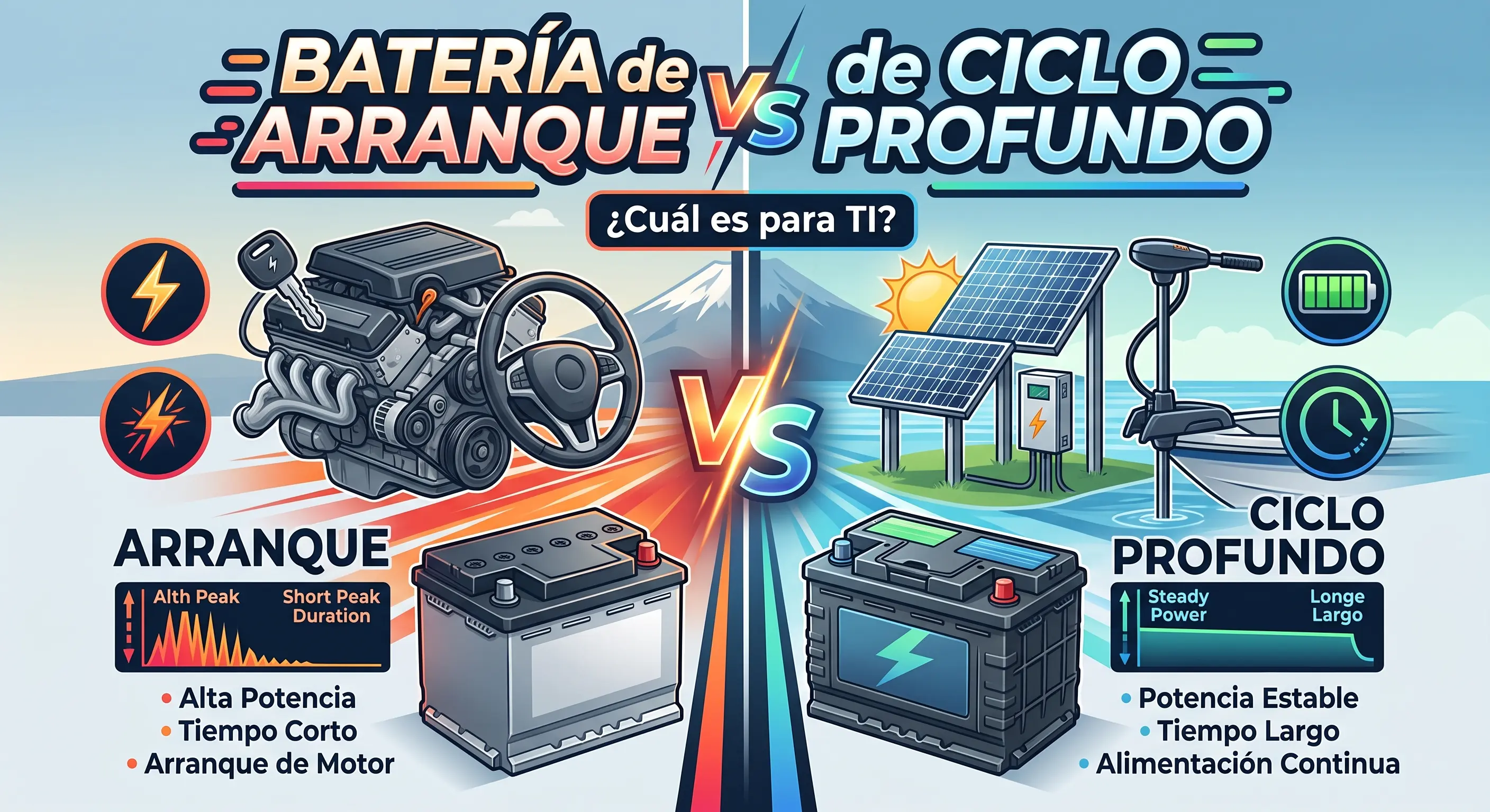 Batería de Arranque vs. Ciclo Profundo para Camper: AGM, LiFePO4 y Cuál Comprar en 2026