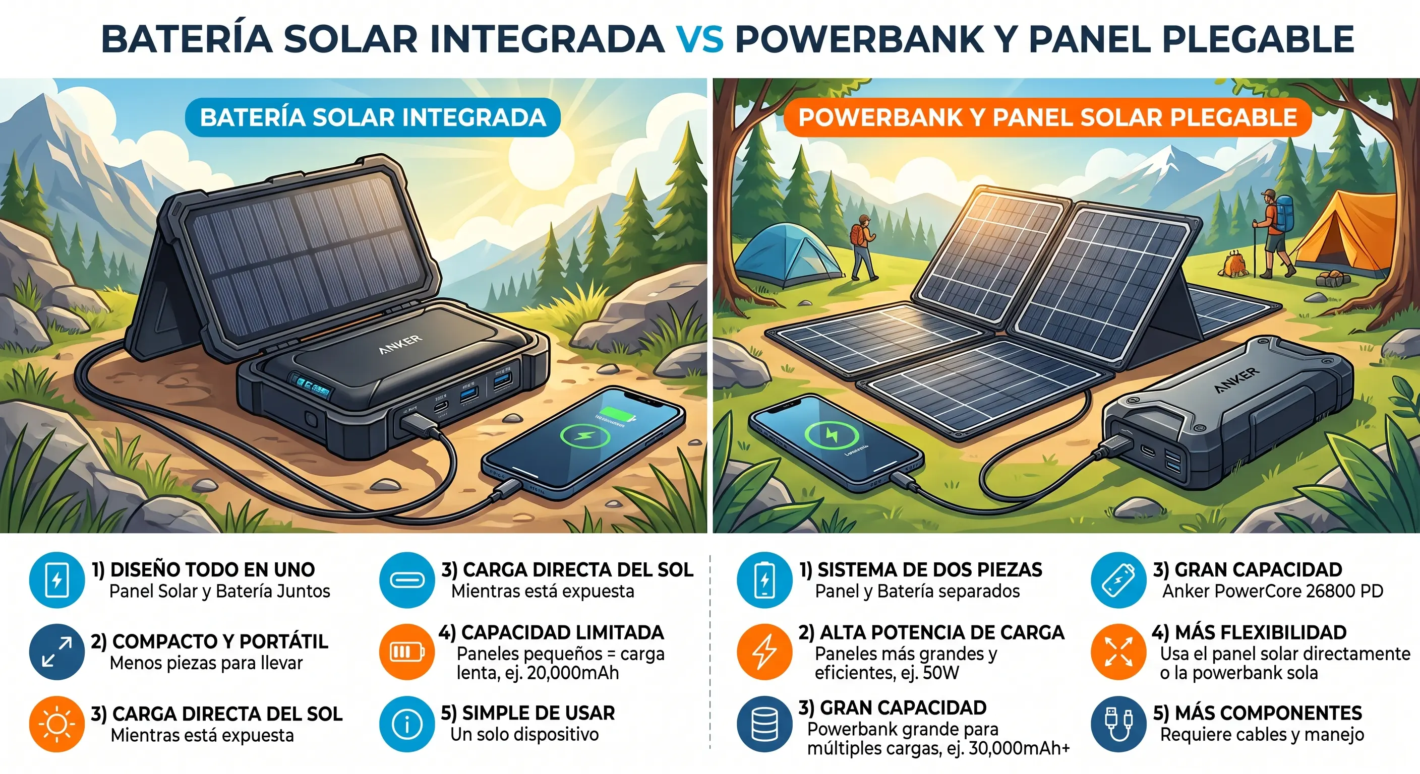 Batería Externa con Panel Solar vs Power Bank + Panel Plegable: Cuál Comprar en 2026