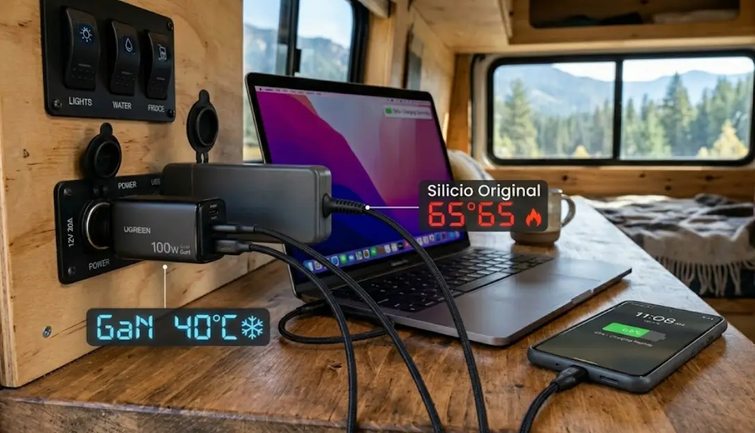Cargadores GaN vs Originales: Eficiencia y Calor en Camper