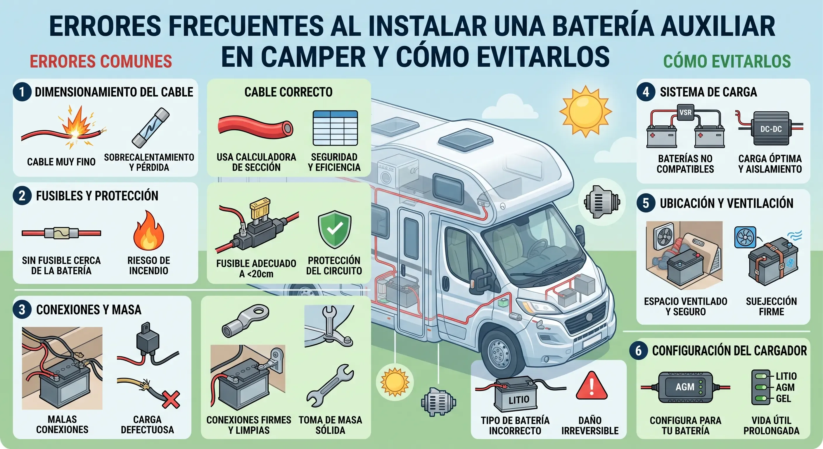 Errores frecuentes al instalar una batería auxiliar en camper y cómo evitarlos