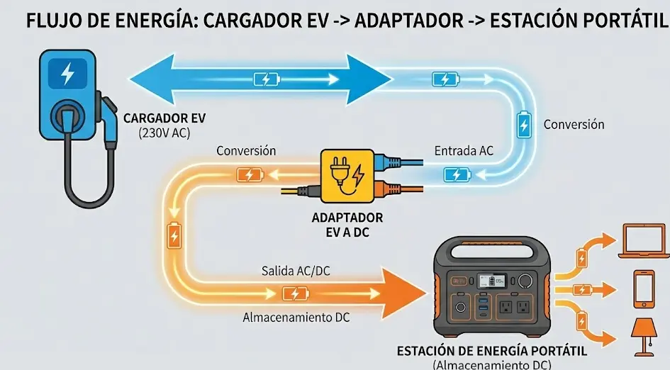 Carga de Estación de Energía en Cargador EV y V2L (Guía 2026)