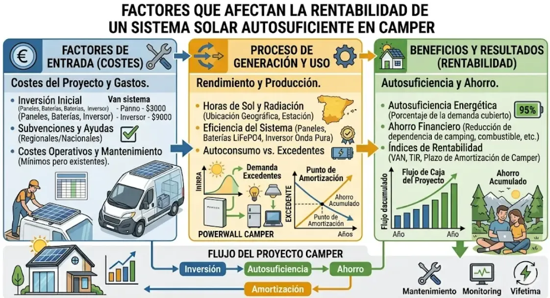 Factores que afectan la rentabilidad de un sistema solar autosuficiente en furgoneta camper