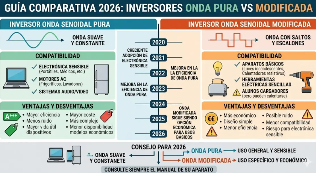Inversor de Corriente: Onda Pura vs Modificada — Cuál Comprar en 2026