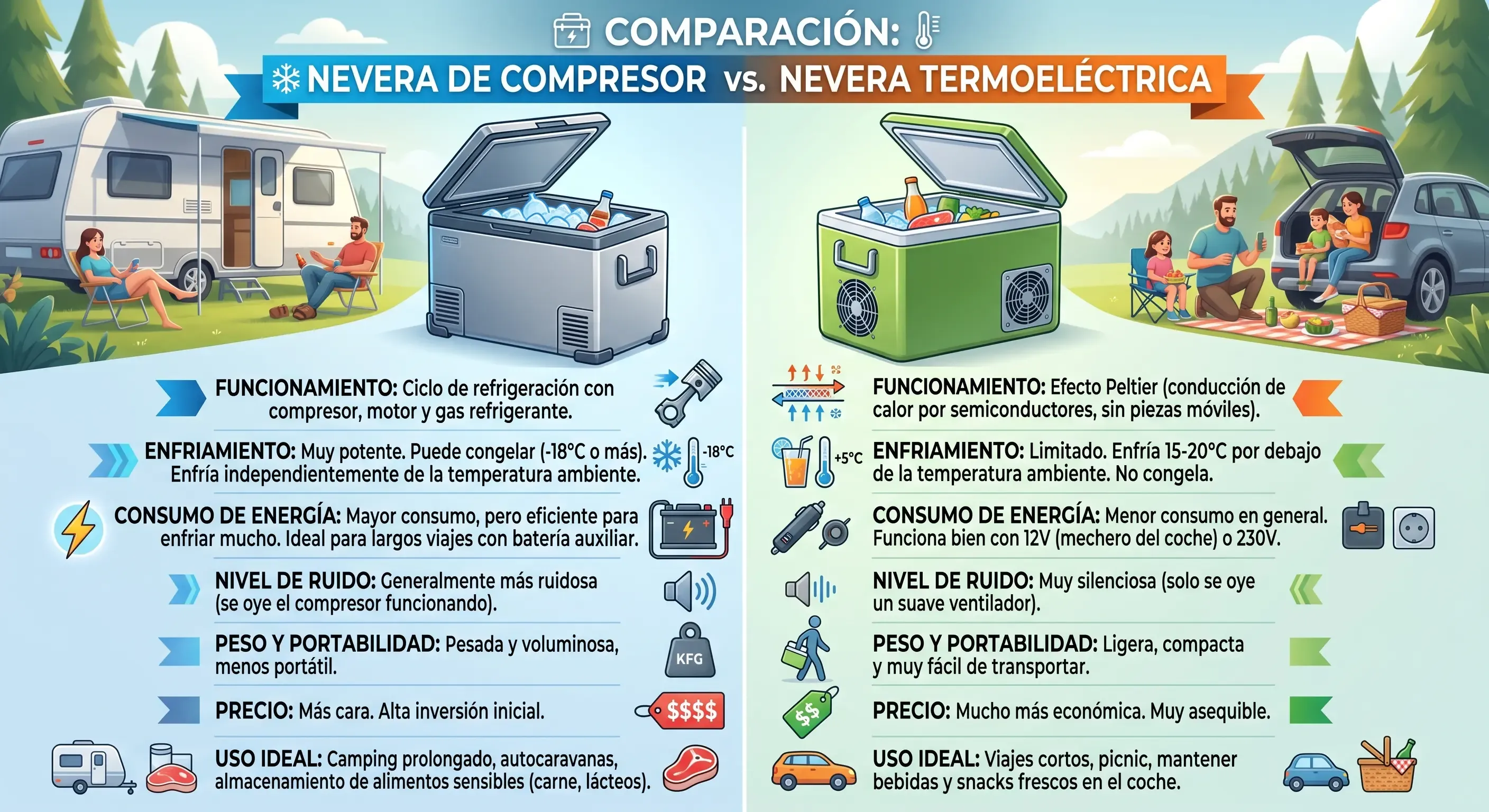 Comparación entre nevera de compresor y nevera termoeléctrica