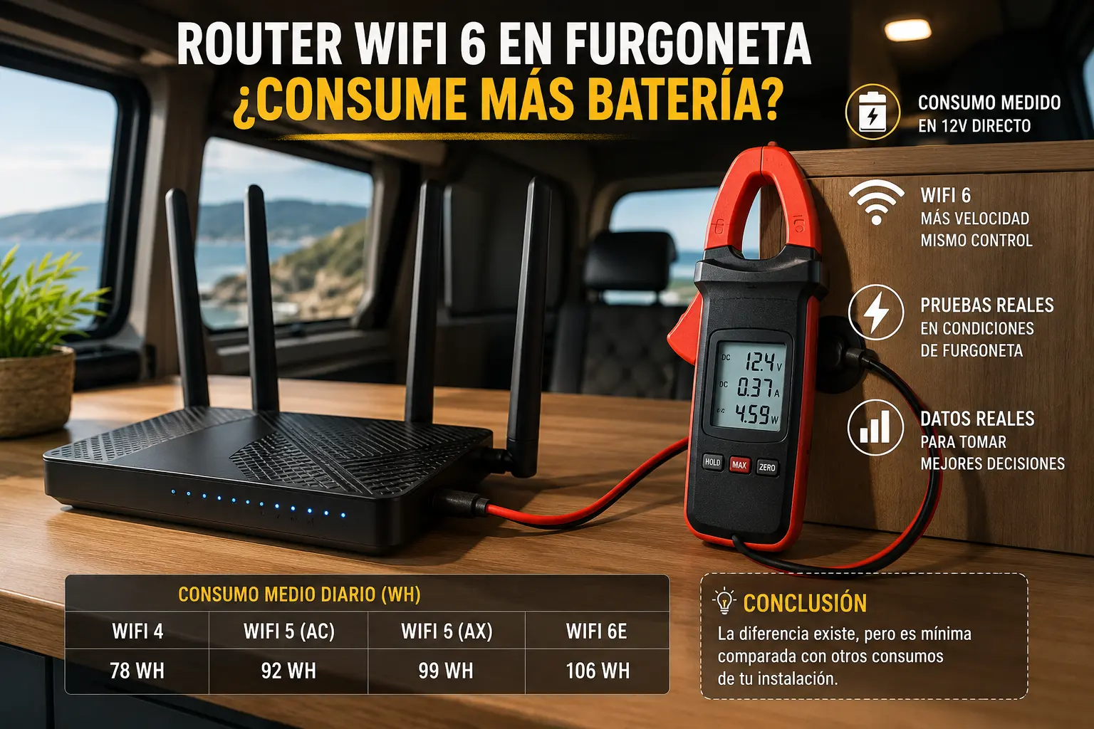 Routers WiFi 6 vs WiFi 4/5 en furgonetas: ¿consume más batería la alta velocidad?