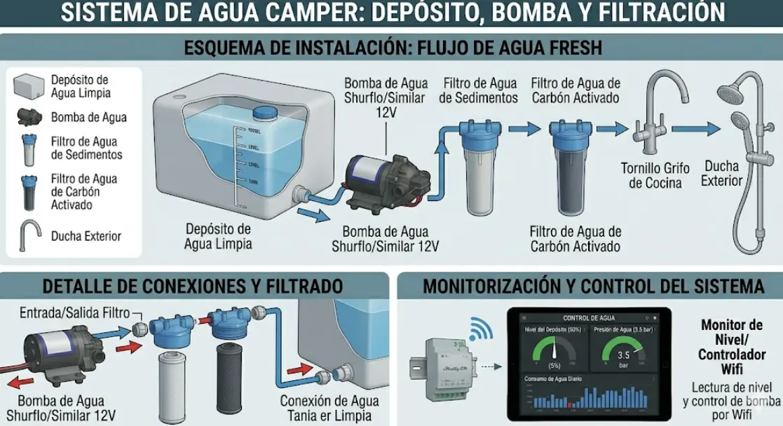 Sistema de Agua Camper: Cómo Tener Agua Potable (Guía Completa 2026)