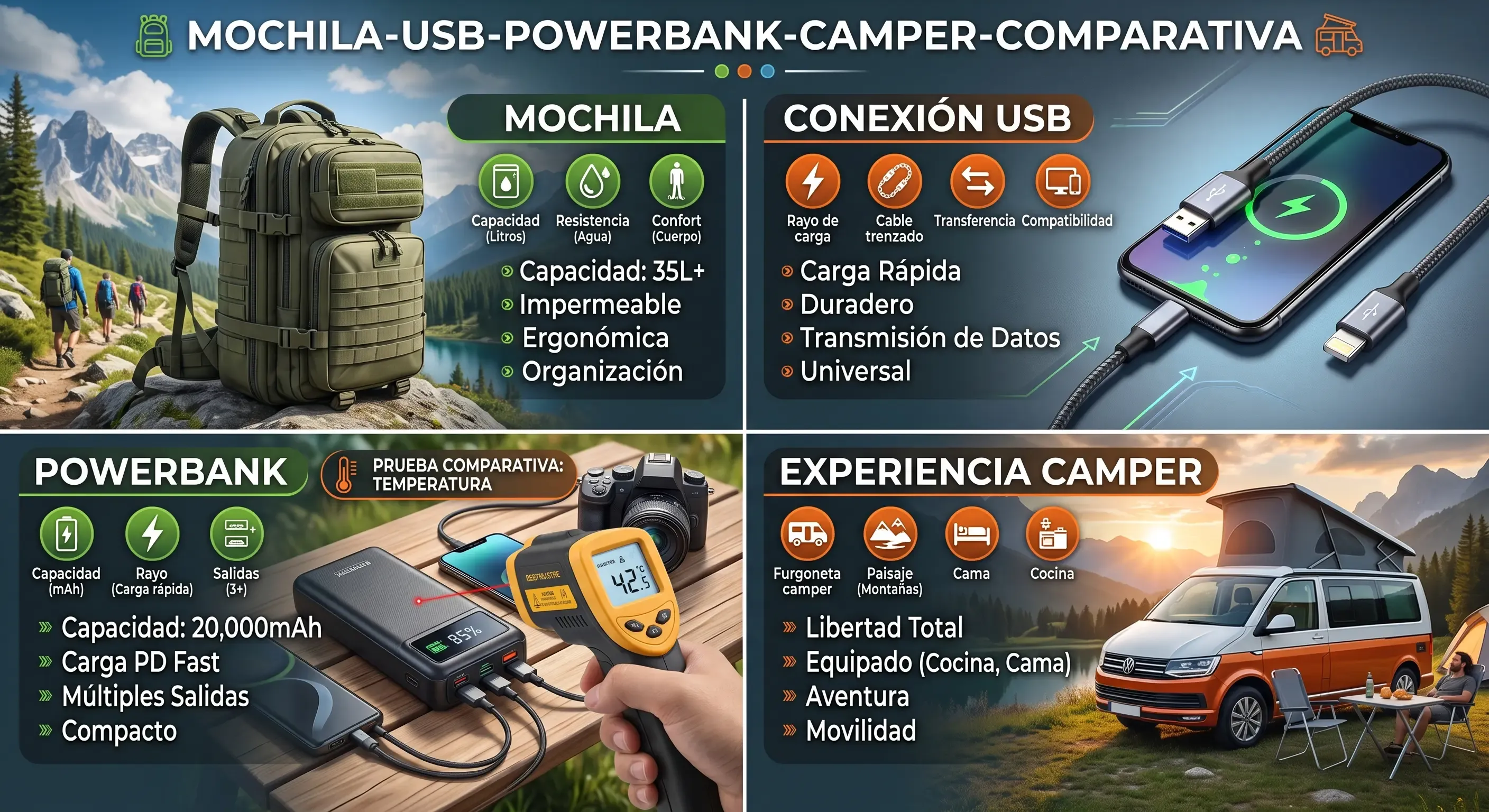 Termómetro infrarrojo midiendo la temperatura superficial del powerbank durante la prueba comparativa